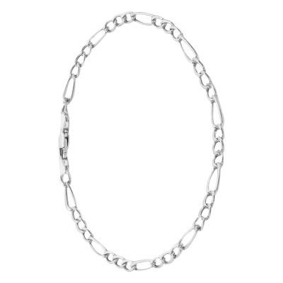 Bracelet de Cheville Maille Figaro en Or Blanc 375, Longueur 24 cm, Largeur 4,20 mm - Manillon