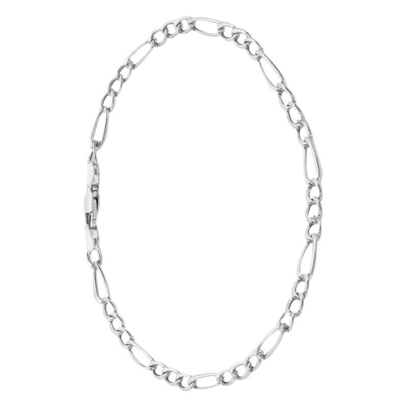 375 White Gold Figaro Chain Anklet, Length 24 cm, Width 4,20 mm - Manillon