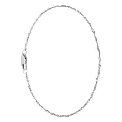 Bracelet Maille Singapour en Or Blanc 375, Longueur 19 cm, Largeur 1,90 mm - Manillon