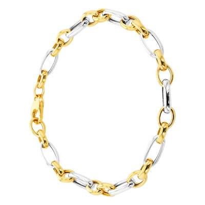 Two-Tone 375/1000 Gold Chain Bracelet, Length 20 cm, Width 6.20 mm - Manillon