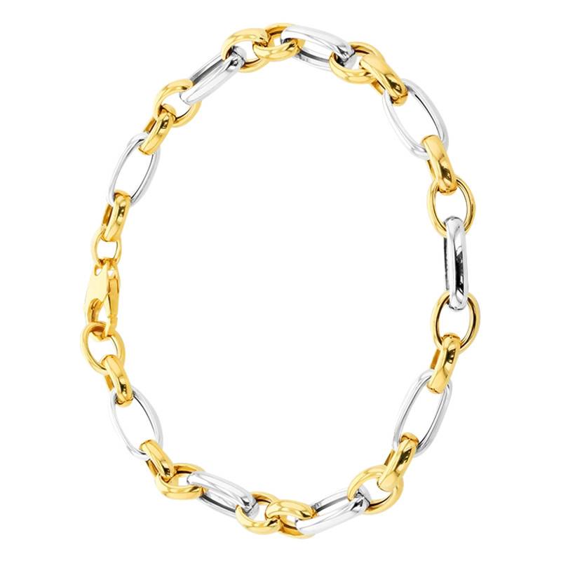 Two-Tone 375/1000 Gold Chain Bracelet, Length 20 cm, Width 6.20 mm - Manillon