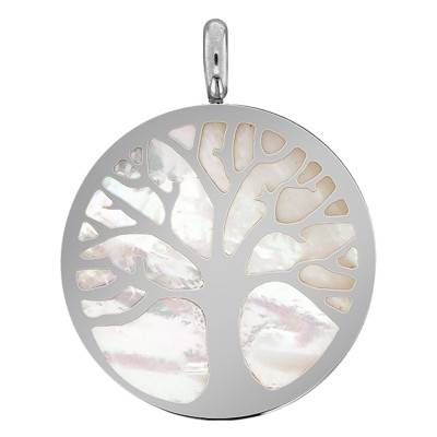 Médaille Arbre de Vie Nacre & Or Blanc, Diamètre 20 mm - Vandona