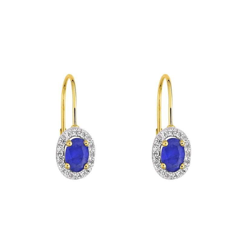 375 Two-Tone Gold, Cubic Zirconia & Sapphire Leverback Earrings - Aurora