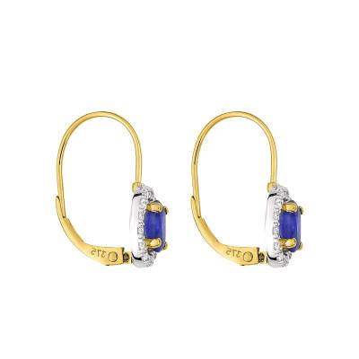 375 Two-Tone Gold, Cubic Zirconia & Sapphire Leverback Earrings - Aurora