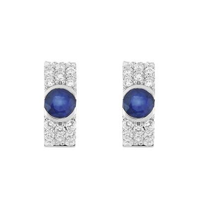 Créoles en Or Blanc 375, Saphirs & Oxydes de Zirconium - Aurora