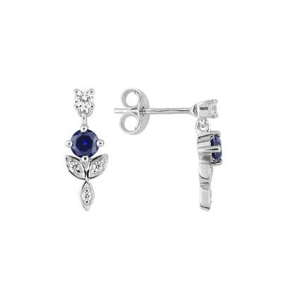 Boucles d'oreilles Florales en Or Blanc 750, Saphirs & Oxydes de Zirconium - Aurora