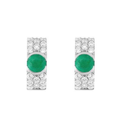 Créoles en Or Blanc 375, Émeraudes & Oxydes de Zirconium - Aurora