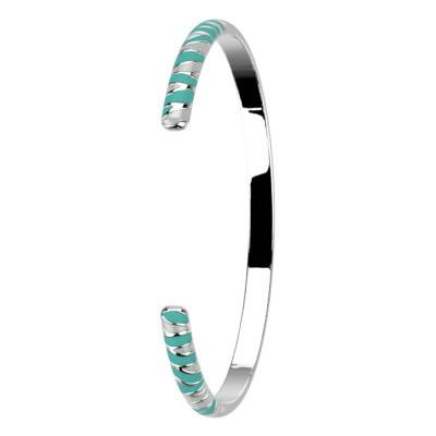 Bracelet Jonc Ouvert Argenté & Laque Gris et Vert - Les Georgettes