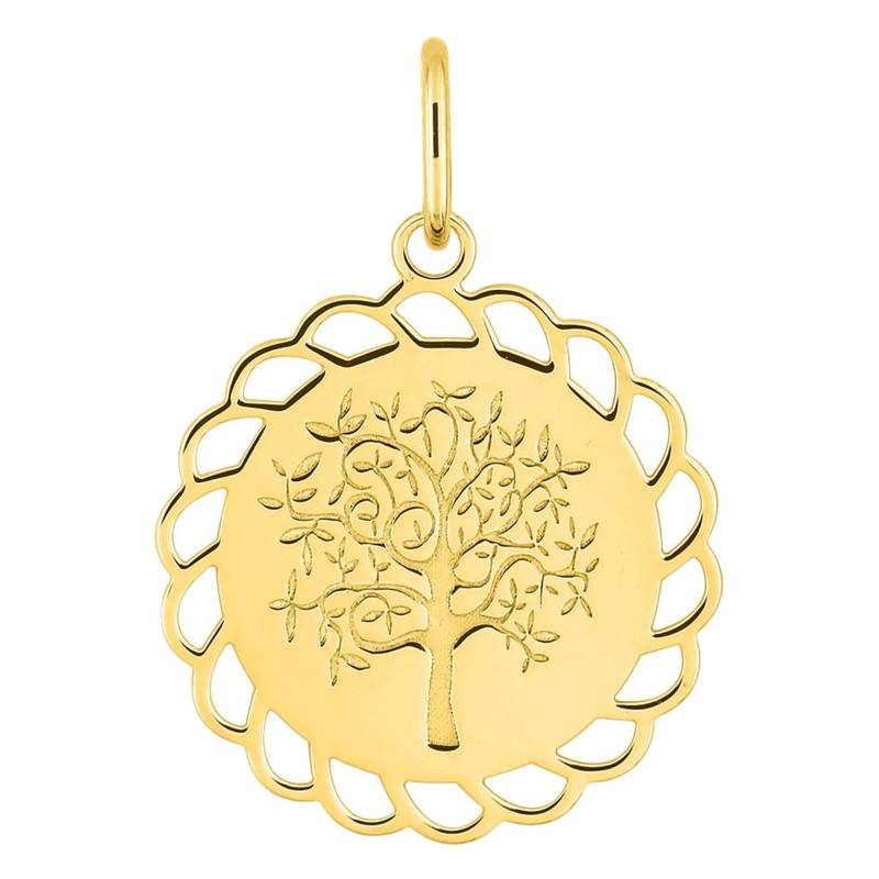 Pendentif Arbre de Vie Arabesque en Or Jaune 750, Diamètre 15 mm - Emanessence
