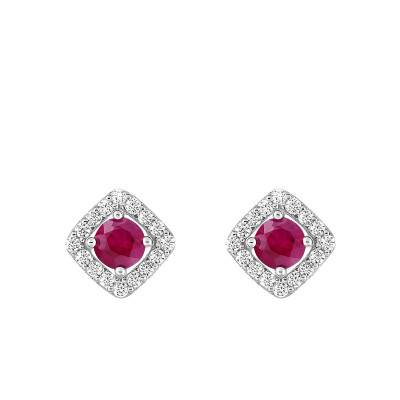 Boucles d'oreilles en Or Blanc 375, Rubis & Oxydes de Zirconium - Aurora