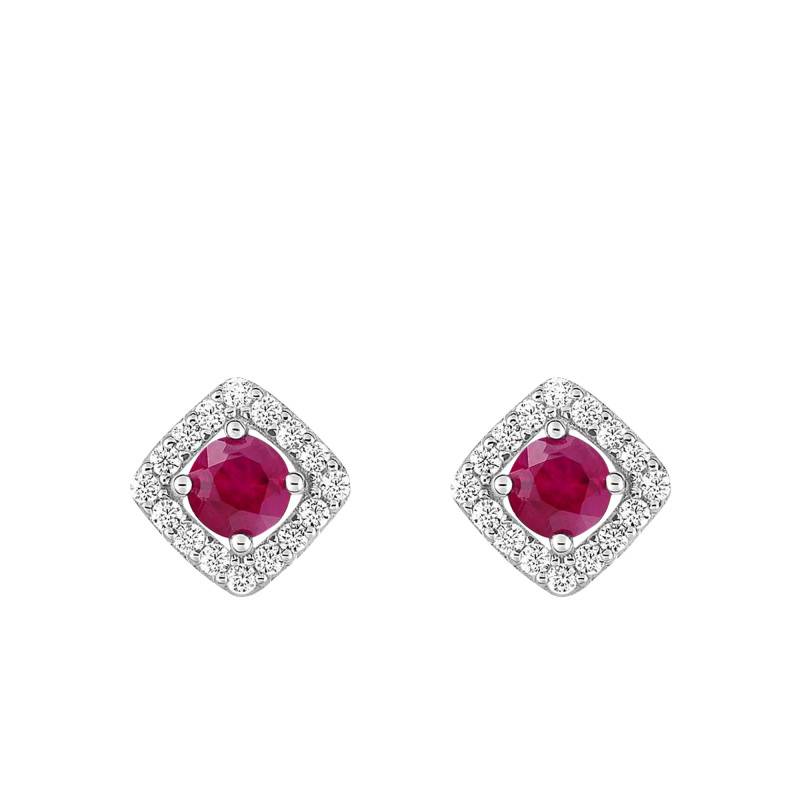 375 White Gold, Cubic Zirconia & Ruby Stud Earrings - Aurora