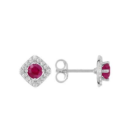 Boucles d'oreilles en Or Blanc 375, Rubis & Oxydes de Zirconium - Aurora