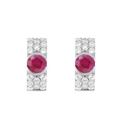 Créoles en Or Blanc 375, Rubis & Oxydes de Zirconium - Aurora