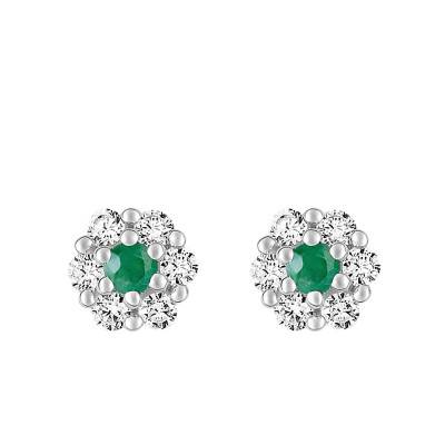 Boucles D'oreilles En Or Blanc 9K Avec émeraude Et Zircon - Petites, Sans Emballage