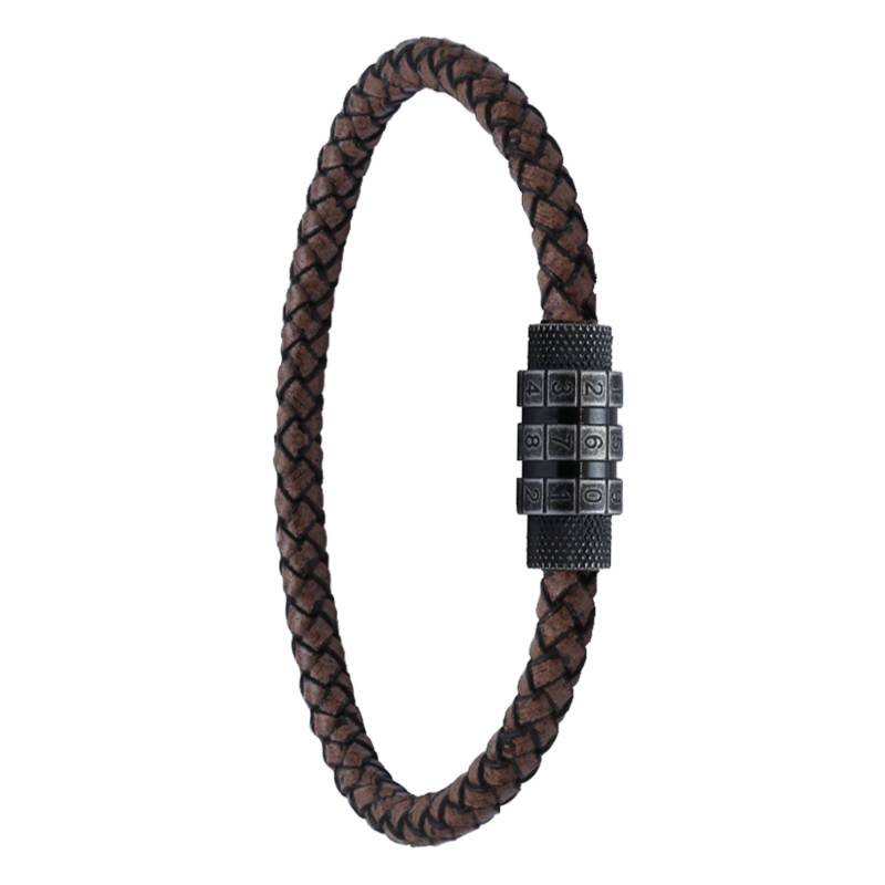 Locker Brown Braided Leather & Steel Bracelet, Width 5 mm, Length 21 cm - HB3685 - Rochet
