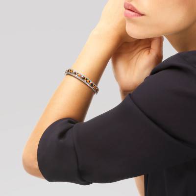 925 Silver & Multicolor Lacquer Siena Bangle Bracelet with White Zircon Oxides - Una Storia