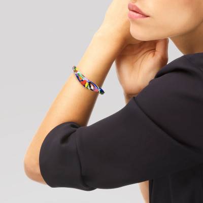 Bracelet Jonc Malaga en Argent 925, Laque Multicolore & Zircones Blanches - Una Storia