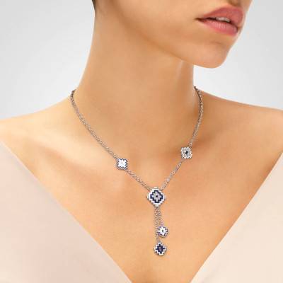 925 Silver & White Zirconia Aztec Necklace, 42 cm to 46 cm Length - Una Storia