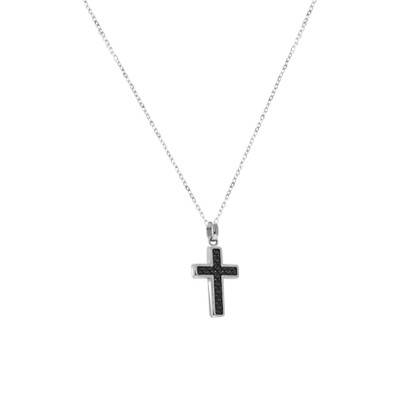 Steel & Carbon Mercury Cross Necklace, Length 50 cm - HP5301 - Rochet