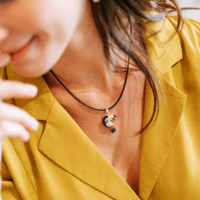 Collier Corde Noir en Coton & Argent 925, Longueur 42 à 45 cm - Una Storia