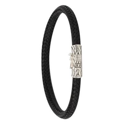 Ellen Black Leather & 925 Silver Bracelet, Length 17 cm to 21 cm - Buddha to Buddha