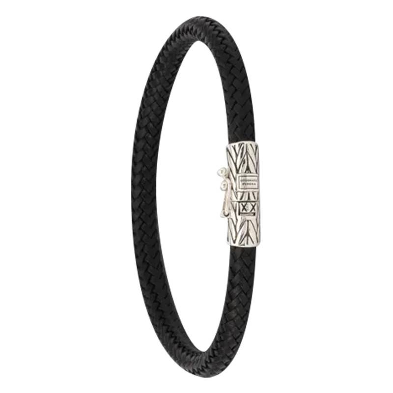 Ellen Black Leather & 925 Silver Bracelet, Length 17 cm to 21 cm - Buddha to Buddha
