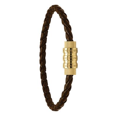 Bracelet Locker Cuir Tressé Marron & Acier Doré, Largeur 5,00 mm, Longueur 21 cm - HB3686 - Rochet