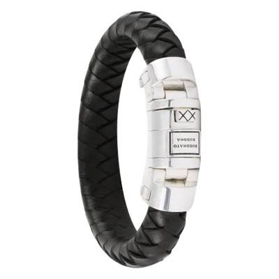 Bracelet Ben en Cuir Noir & Argent 925, Longueur 17,50 à 22,50 cm - Buddha to Buddha