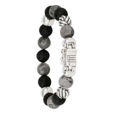 Spirit 925 Silver, Picasso Jasper & Lava Stone Bracelet, Length 19 cm to 23 cm - Buddha to Buddha
