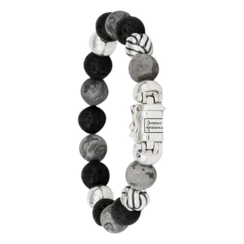 Spirit 925 Silver, Picasso Jasper & Lava Stone Bracelet, Length 19 cm to 23 cm - Buddha to Buddha