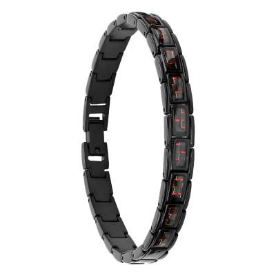 Bracelet Mercury en Acier Noir & Carbone Fil Rouge, Largeur 8,00 mm, Longueur 21 cm - HB4782 - Rochet