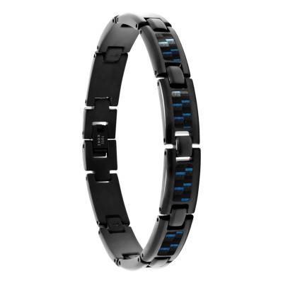Bracelet Mercury en Acier Noir & Carbone Fil Bleu, Largeur 10,50 mm, Longueur 21,50 cm - HB5331916 - Rochet