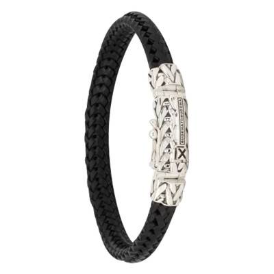 Bracelet Nurul/Ellen Mix en Cuir Tissé Noir & Argent 925 Noir, Longueur 15 à 19 cm - Buddha to Buddha