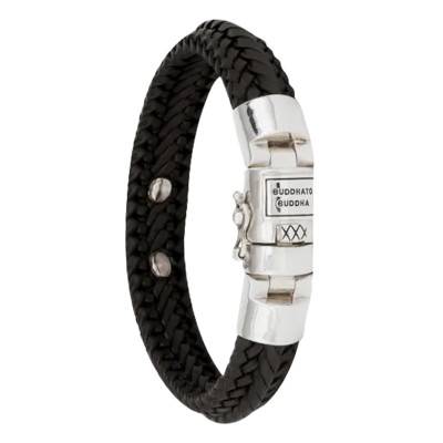 Bracelet Nurul Small en Cuir Tissé Marron & Argent 925 Noir, Longueur 17 & 19 cm - Buddha to Buddha