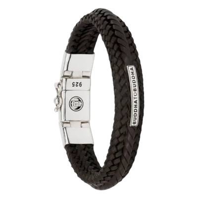 Bracelet Nurul Small en Cuir Tissé Marron & Argent 925 Noir, Longueur 17 & 19 cm - Buddha to Buddha