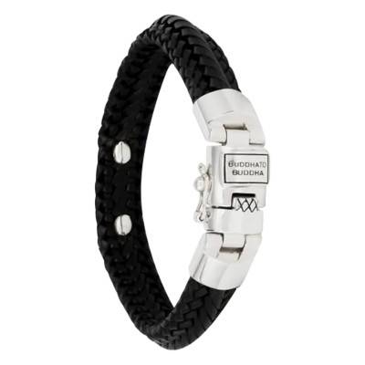 Bracelet Nurul Small en Cuir Tissé Noir & Argent 925 Noir, Longueur 17 & 19 cm - Buddha to Buddha