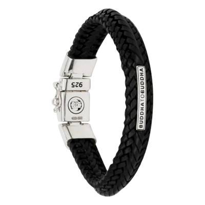 Bracelet Nurul Small en Cuir Tissé Noir & Argent 925 Noir, Longueur 17 & 19 cm - Buddha to Buddha
