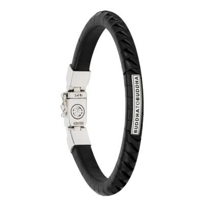 Komang Small Black Leather & 925 Silver Bracelet, 7 mm Wide, 19 cm to 21 cm - Buddha to Buddha