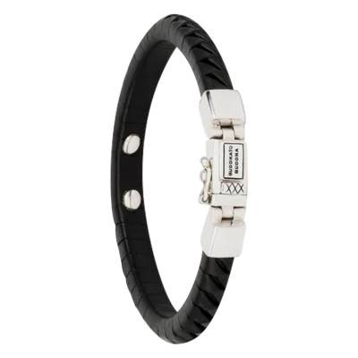 Komang Small Black Leather & 925 Silver Bracelet, 7 mm Wide, 19 cm to 21 cm - Buddha to Buddha
