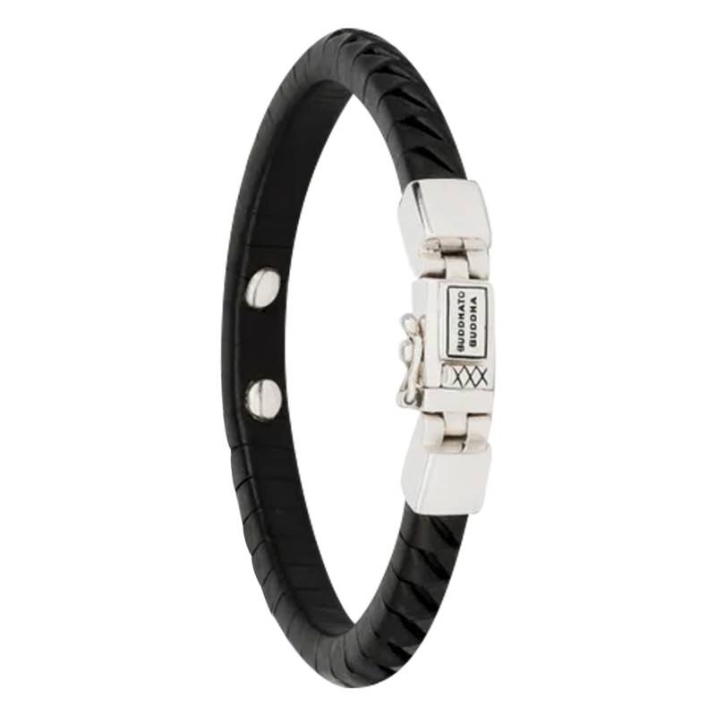 Komang Small Black Leather & 925 Silver Bracelet, 7 mm Wide, 19 cm to 21 cm - Buddha to Buddha