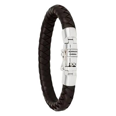 Ben Small Brown Leather & 925 Silver Bracelet, Length 18 cm to 23 cm, Width 9 mm - Buddha to Buddha