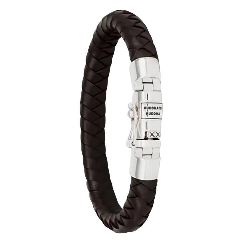 Ben Small Brown Leather & 925 Silver Bracelet, Length 18 cm to 23 cm, Width 9 mm - Buddha to Buddha