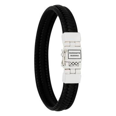 Edwin Small Black Leather & 925 Silver Bracelet, Length 18 cm to 23 cm, Width 10.10 mm - Buddha to Buddha