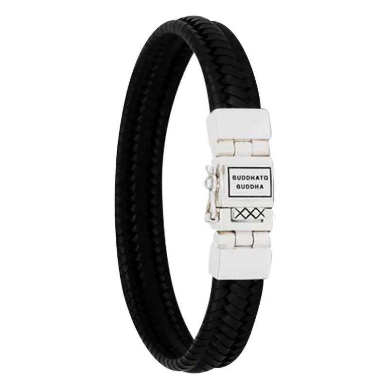 Edwin Small Black Leather & 925 Silver Bracelet, Length 18 cm to 23 cm, Width 10.10 mm - Buddha to Buddha