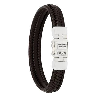 Bracelet Edwin Small en Cuir Marron & Argent 925, Largeur 10,10 mm, Longueur 17 à 21 cm - Buddha to Buddha