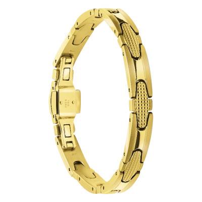 Gold PVD Textured Gatsby Steel Bracelet, Length 21 cm, Width 8 mm - HB7986 - Rochet