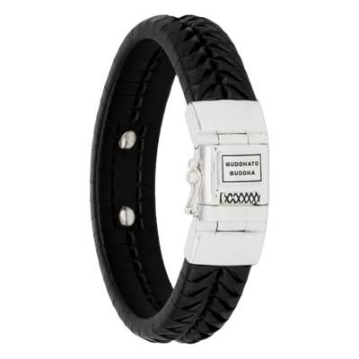 Komang Double Black Leather & 925 Silver Bracelet, Length 19 cm to 23 cm - Buddha to Buddha