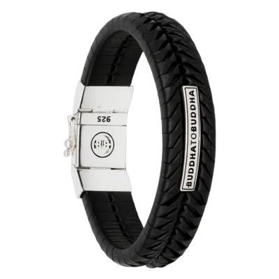 Komang Double Black Leather & 925 Silver Bracelet, Length 19 cm to 23 cm - Buddha to Buddha