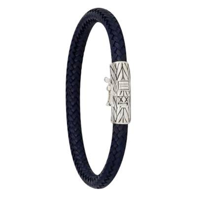 Bracelet Ellen en Cuir Bleu & Argent 925, Longueur 17 à 21 cm - Buddha to Buddha
