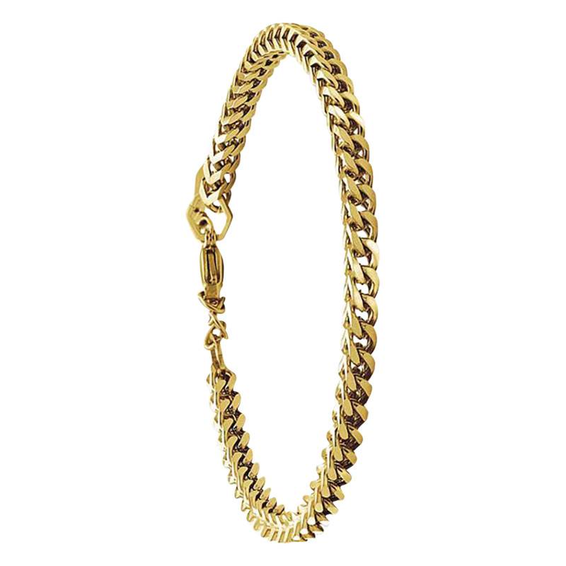 Gold Steel Major Double Curb Chain Bracelet, Length 20.50 cm, Width 4 mm - HB01386 - Rochet